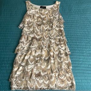 Connected Apparel | Beige & White Tiered Dress